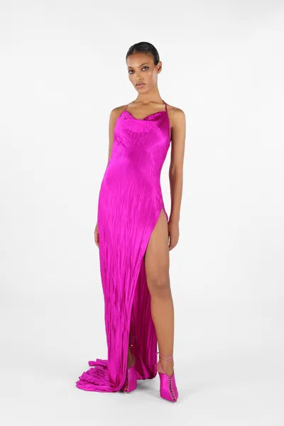 Roberto Cavalli Langes Kleid Aus Knitterseide In Fuchsia