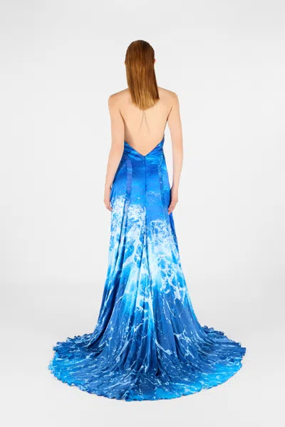 Roberto Cavalli Seidenkleid Stretto Di Messina Print In Blue