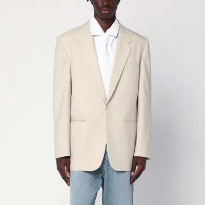 Saint Laurent Light Beige Single-breasted Wool Jacket In Neutral