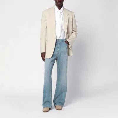 Saint Laurent Light Beige Single-breasted Wool Jacket In Neutral