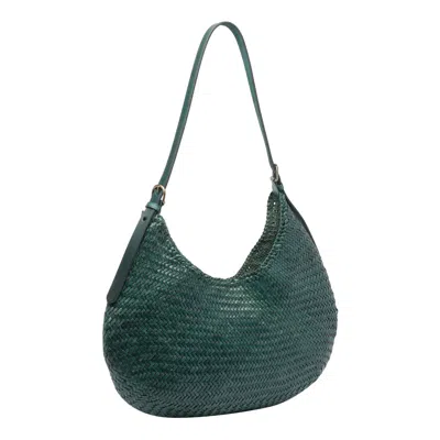 Dragon Diffusion Curved Woven Texture Shoulder Bag In Green