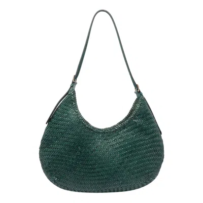 Dragon Diffusion Curved Woven Texture Shoulder Bag In Green