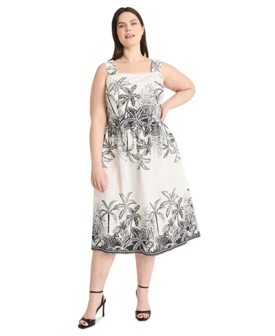 Maggy London Plus Size Printed Fit & Flare Midi Dress In Black,white