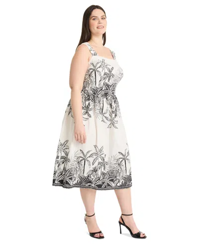 Maggy London Plus Size Printed Fit & Flare Midi Dress In Black,white