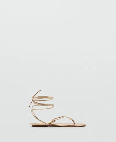 Mango Strips Sandals Gold In Pink