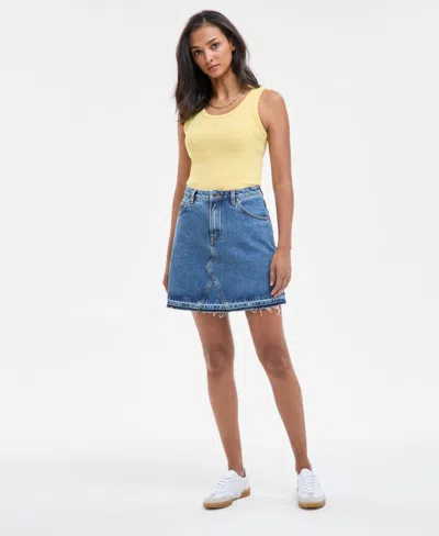 Hugo Boss Women's Cotton Frayed Denim Miniskirt In Blue