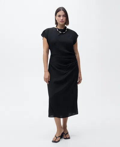 Mango Gathered Waist Detail Midaxi Dress In Black