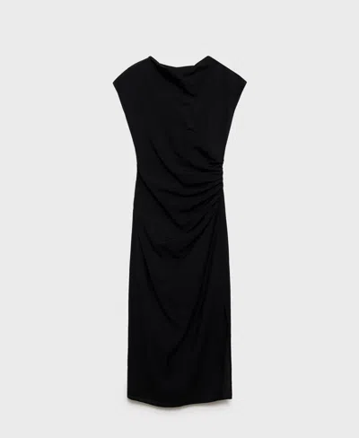 Mango Gathered Waist Detail Midaxi Dress In Black