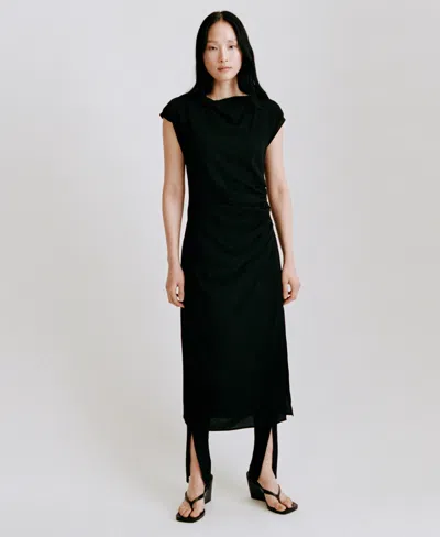 Mango Gathered Waist Detail Midaxi Dress In Black