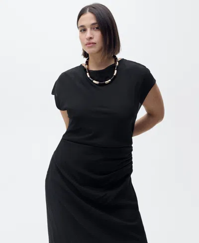 Mango Gathered Waist Detail Midaxi Dress In Black
