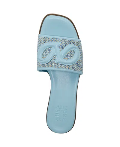 Naturalizer Women's Genevieve Open Square Toe Slide Sandals In Angel Blue Woven Fabric,faux Leather