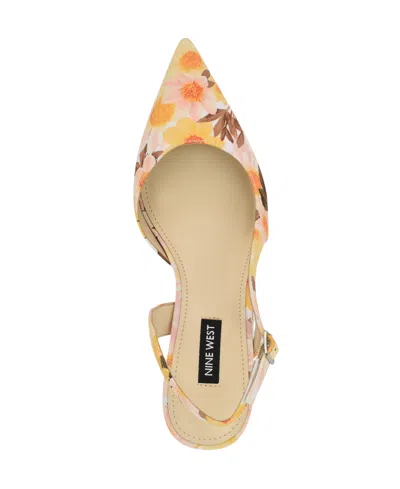 Nine West Women's Renela Kitten Heel Slingback Pumps In White Daisy Floral Print