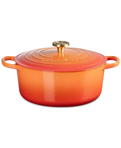 Le Creuset Signature 7.25-qt. Flamme Doree Round Dutch Oven With Crucible Knob In Flamme Dor