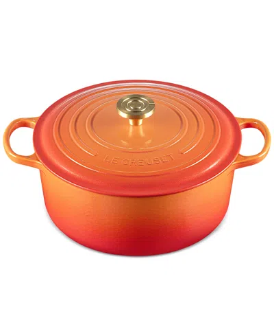 Le Creuset Signature 7.25-qt. Flamme Doree Round Dutch Oven With Crucible Knob In Flamme Dor