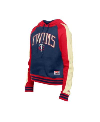 New Era Women'sâ Navy Minnesota Twins Cooperstown Collection Cropped Raglan Pullover Hoodie In Navy
