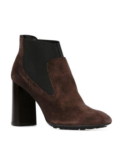 Shop Tod's Chunky Heel Ankle Boots In Brown