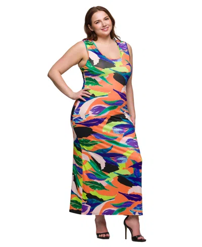 24seven Comfort Apparel Plus Size Razorback Tank Casual Maxi Dress In Multi
