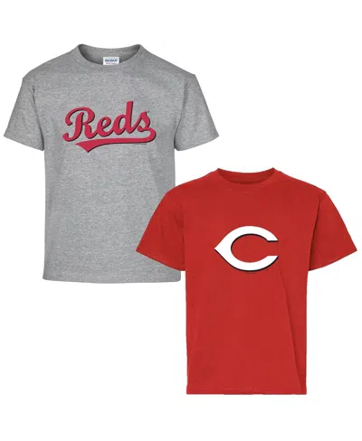 Soft As A Grape Big Boys And Girls Red/gray Cincinnati Reds T-shirt, Set Of 2 In Red