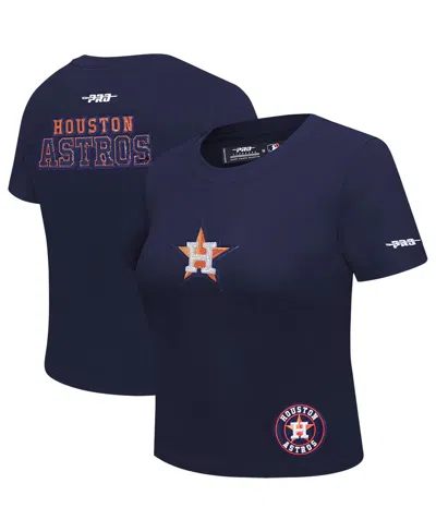Pro Standard Women'sâ Navy Houston Astros Game Day Classics Baby Doll Cropped T-shirt In Blue