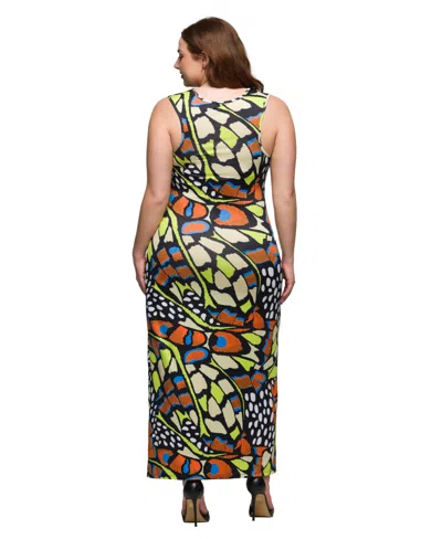 24seven Comfort Apparel Print Plus Size Razorback Tank Casual Maxi Dress In Yellow Multi