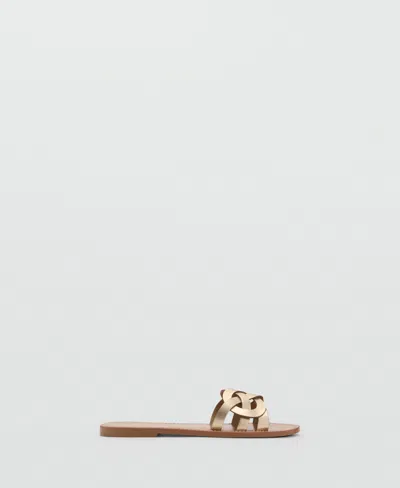 Mango Leather Sandals With Intertwined Strap Gold In Gold