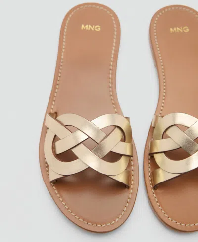 Mango Leather Sandals With Intertwined Strap Gold In Gold