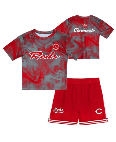 Outerstuff Toddler Gray/red Cincinnati Reds Pinch Hitter Infielder T-shirt And Shorts Set In Gray,red