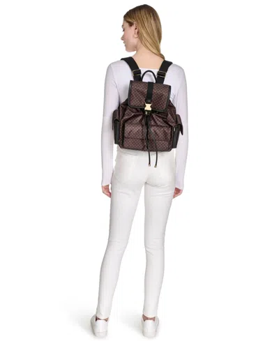 Calvin Klein Elora Nylon Mini Signature Front Buckle Backpack In Brown Khaki,black