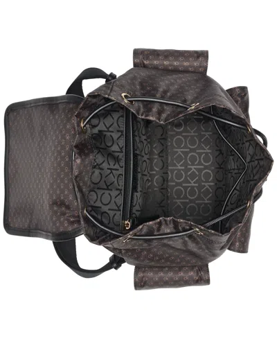 Calvin Klein Elora Nylon Mini Signature Front Buckle Backpack In Brown Khaki,black