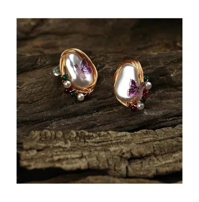 Sohi Women's Butterfly Stud Earrings In Gold