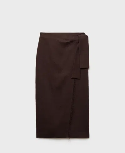 Mango Linen Wrap Skirt To Dark Brown In Brown