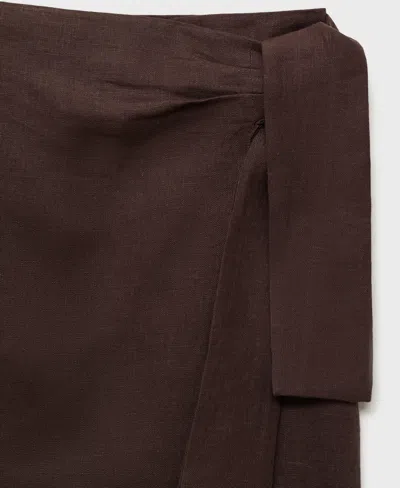 Mango Linen Wrap Skirt To Dark Brown In Brown
