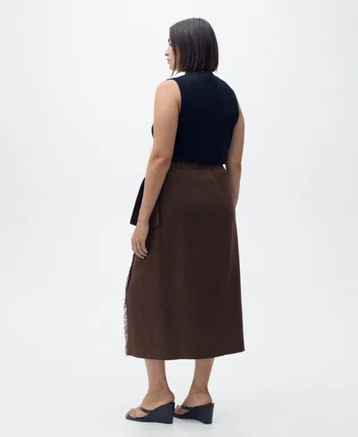 Mango Linen Wrap Skirt To Dark Brown In Brown