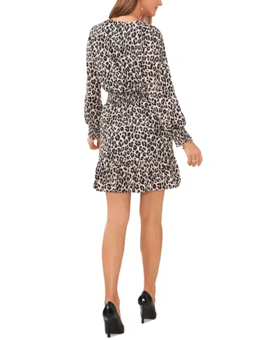 Vince Camuto Leopard Print Long Sleeve Dress In Multi