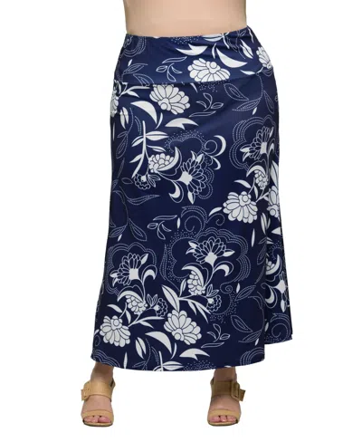 24seven Comfort Apparel Plus Size Elastic Waist A-line Maxi Skirt In Gray Multi