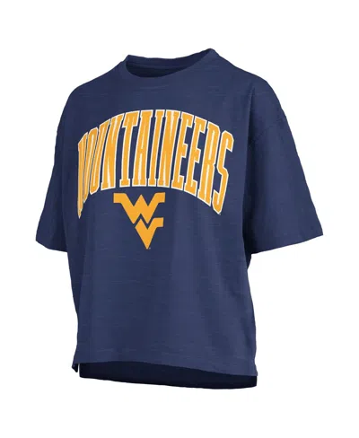 Pressbox Women'sâ Navy West Virginia Mountaineers Nelson Arch Over Logo Waist Length Oversized Slub T-shirt In Blue