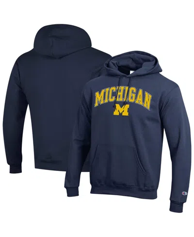 Champion Men's Navy Michigan Wolverines Arched Logo Fleece Pullover Hoodie In Navy