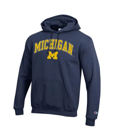 Champion Men's Navy Michigan Wolverines Arched Logo Fleece Pullover Hoodie In Navy