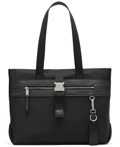 Calvin Klein Elora Nylon Top Zipper Tote Bag In Black,silver
