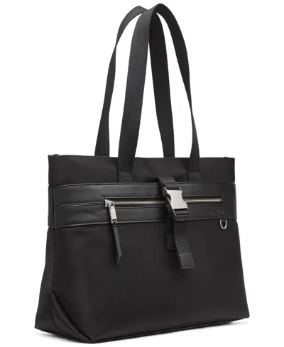 Calvin Klein Elora Nylon Top Zipper Tote Bag In Black,silver
