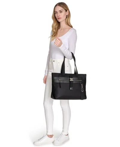 Calvin Klein Elora Nylon Top Zipper Tote Bag In Black,silver