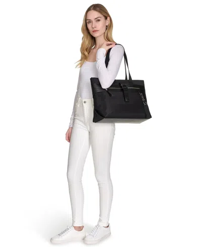 Calvin Klein Elora Nylon Top Zipper Tote Bag In Black,silver