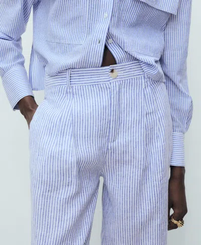 Mango Women's Striped Linen-blend Trousers Pants In Blue