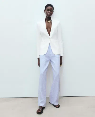 Mango Women's Striped Linen-blend Trousers Pants In Blue