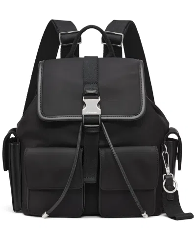 Calvin Klein Elora Nylon Front Buckle Backpack In Black,silver