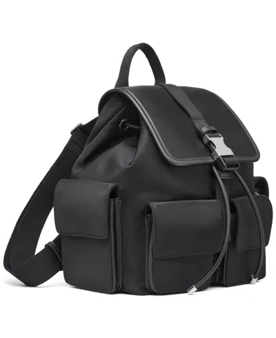 Calvin Klein Elora Nylon Front Buckle Backpack In Black,silver