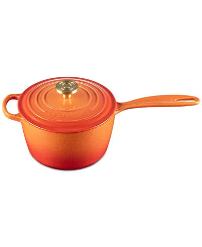Le Creuset Signature 2.25-qt. Flamme Doree Enameled Cast Iron Saucepan With Crucible Knob In Flamme Dor