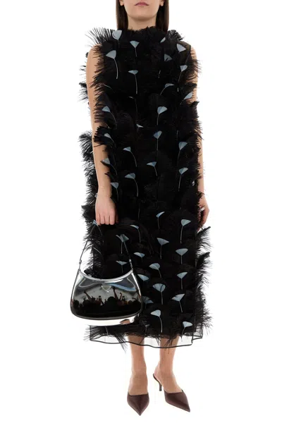 Prada Abito In Organza Decorata Donna In Black