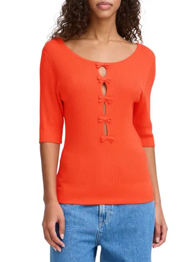 Ichi Women's Cut-out Bow Rib-knit Sweater In Fiesta Red