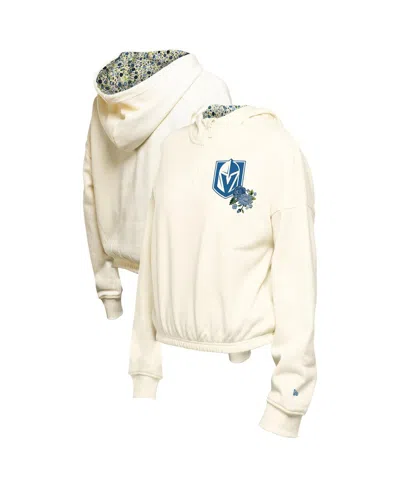 New Era Women's Cream Dallas Stars Glam Game Quarter-zip Cropped Floral Hoodie Pullover Top In Cream